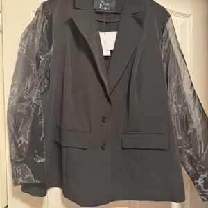 Nina Parker Women's Black Blazer with Sheer Sleeves